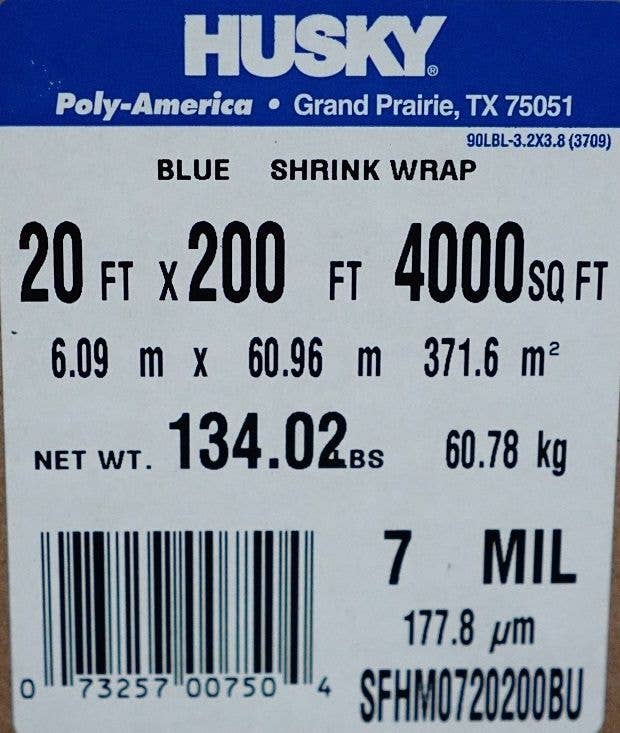 Shrink 20 x 89' 7Mil Shrink Wrap Blue for sale online Dr 