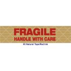 Printed "Fragile Handle With Care" Reinforced Kraft Gummed Tape 3" x 375' Case of 8 Rolls